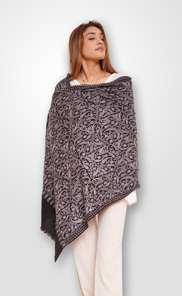 BLACK Embroidery Shawl 100% Pashmina/Cashmere